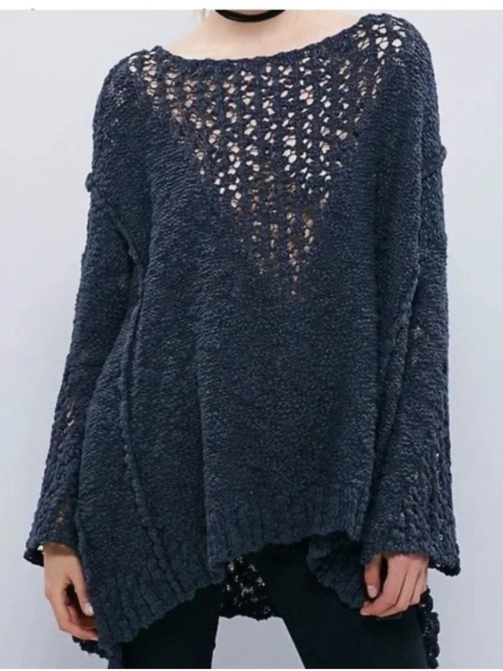Free People grey crochet sweater size medium